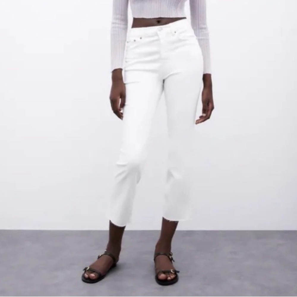 Zara White Button-Front Flare Jeans